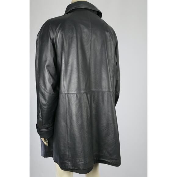 Hide Society Black Genuine Leather Reversible Button Down Coat Jacket Size 12 - Picture 3 of 16